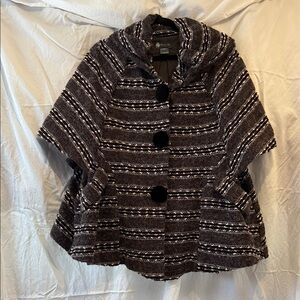 Damee, Inc. - Black, Purple and White Striped Poncho-Jacket